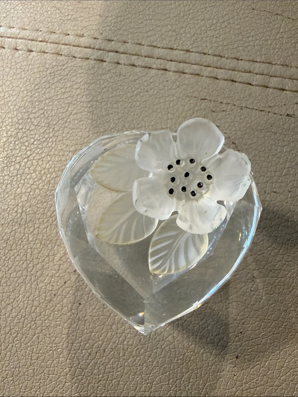 Swarovski clear  Heart Trinket Dish with White Floral Accent